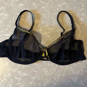 Agent Provocateur sheer black bra with yellow trim 36C